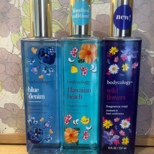 Bodycology Set of 3 New Fragrances- Blue Denim, Hawaiian Beach, Wild Flowers